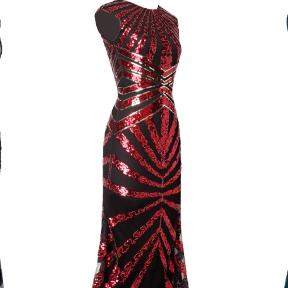 Red And Black Gatsby 1920s Style Sequined Gown Si… - image 3